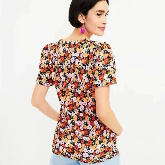 LOFT Floral Textured Button Tie Front Top - Picture 2 of 12